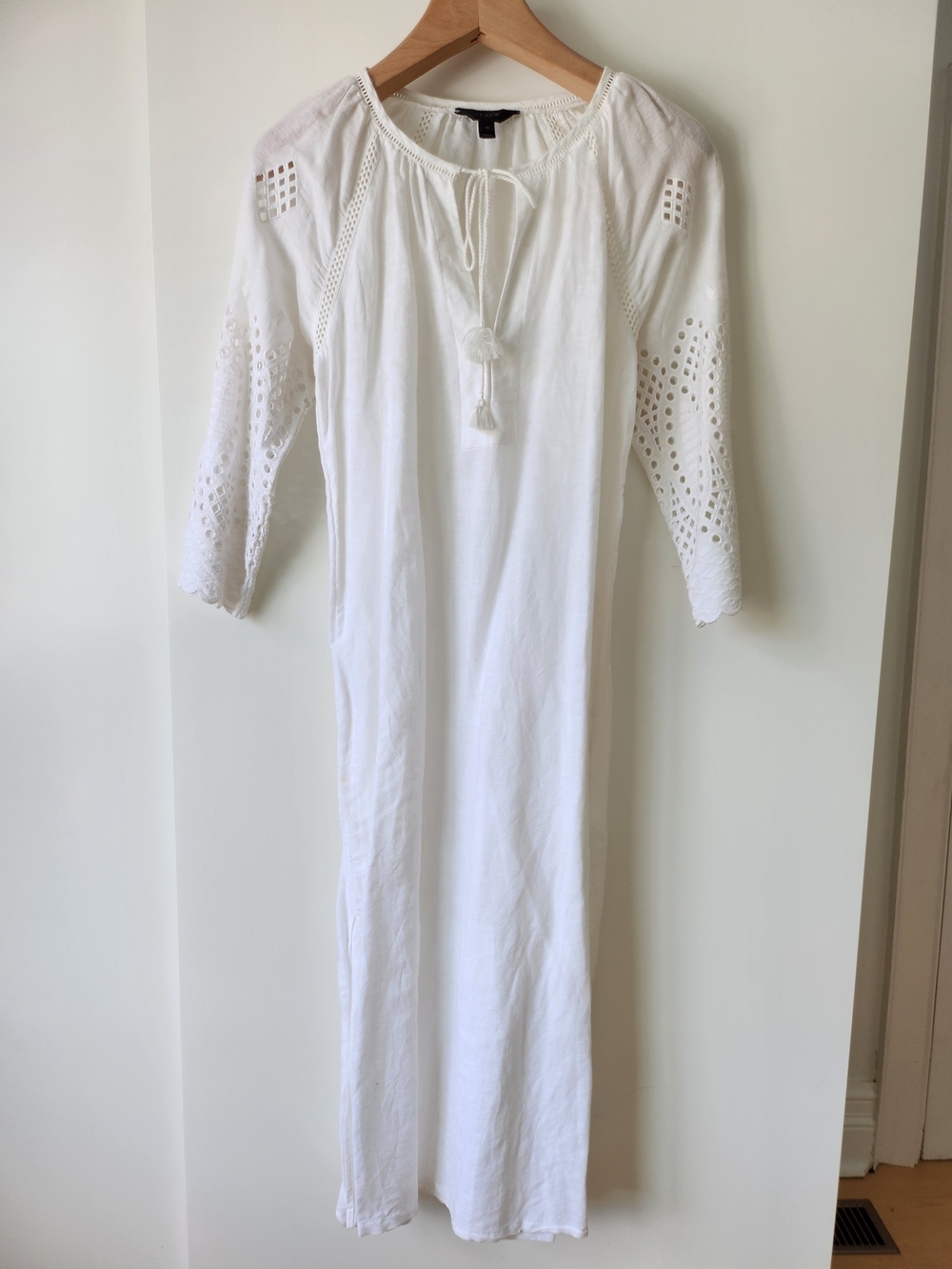 J.Crew Beach Coverup In White Linen With Eyelet Details